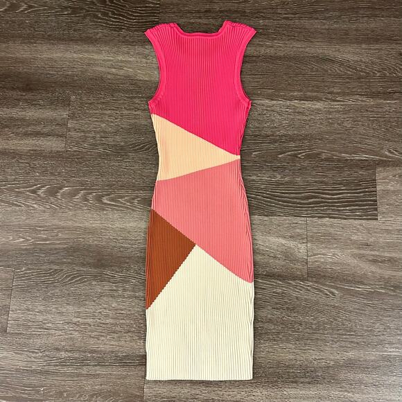 MINKPINK Vita Knit Colorblock Ribbed Midi Dress Pink Multicolor Sleeveless Large - Picture 6 of 15